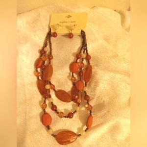 Sophia & Kate Amber brown beaded statement necklace women's earings set